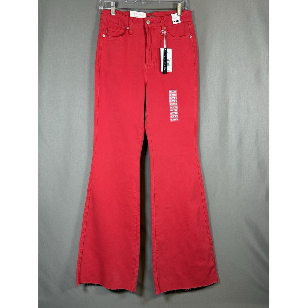 Judy Blue Jeans Women's Denim Red High Waist Stretch Flare Raw Hem 5 / 27
